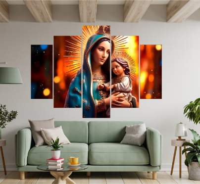 Cuadro Decorativo 5 Piezas - Virgen Divino Niño